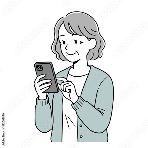 スマートフォンを操作するシニア女性のイラスト