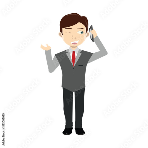 Happy businessman talking on a mobile phone and gesturing. Concept of business communication