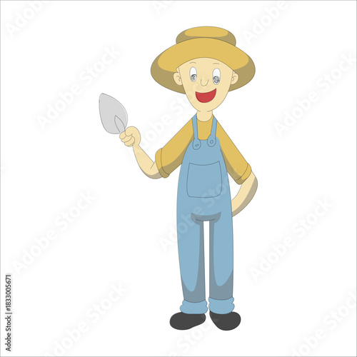 Farmer holding a gardening trowel for digging soil and planting