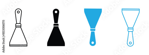 Putty knife.  Diverse putty knife icons for construction and home repair. Putty scraper tool icon. Vector illustration. 
