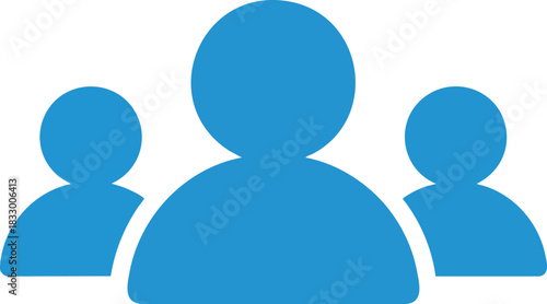 Conceptual illustration of a group of people in blue against a white background. This symbol represents teamwork, community, and collaboration