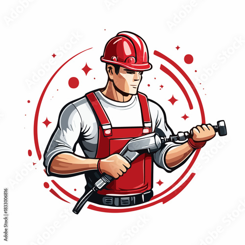 Construction worker operating jackhammer on construction site with safety gear during a project, showcasing hard work and determination.