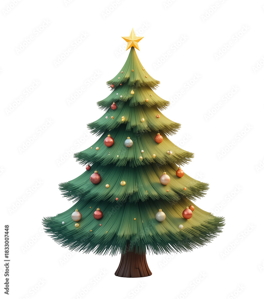 Fototapeta premium Cute Stylized Fat Cone Christmas Tree on Transparent Background
