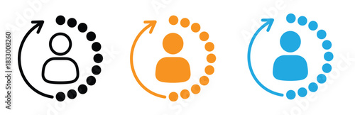  User profile synchronization with circle arrow icon set. User Update Loop Icon Set. Profile Synchronization Symbol. Refresh User Interface Concept. Vector Flat User Rotation Arrows Design for System.