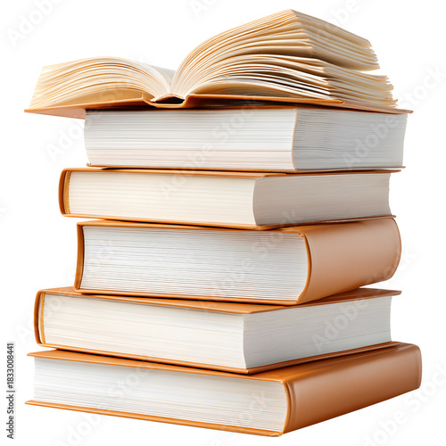 Stack of hardcover books isolated on transparent background.