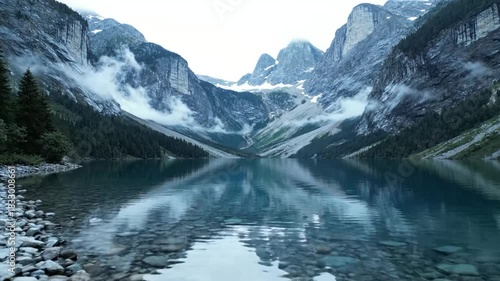 Wallpaper Mural Serene Mountain Lake Reflection - A Tranquil Landscape Video. Torontodigital.ca
