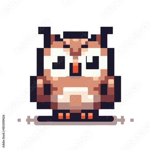 A charming pixel art illustration of a sleepy brown owl with closed eyes, perched on an invisible branch. Retro 8-bit video game character sprite