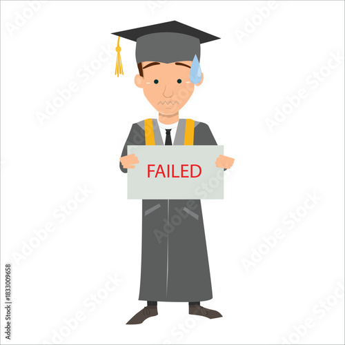 Sad student holding a "FAILED" sign. Concept of exam failure or academic struggle