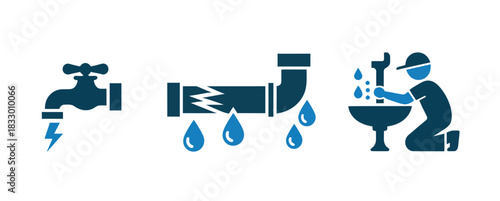 A plumber fixes a leaking pipe and faucet, illustrating plumbing repair services for homes.