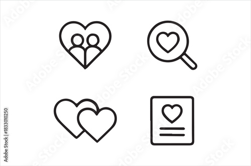 Simple line icons depicting love relationships and searching for affection