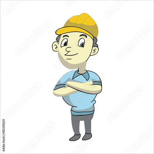 Confident construction worker standing with arms crossed. Concept of reliability and professionalism