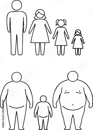 A visual comparison of typical family figures against obese family figures, using simple line art