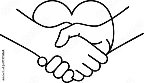 Handshake icon with heart shape. Concept of love, charity, or friendship. Symbol of agreement, partnership, and unity