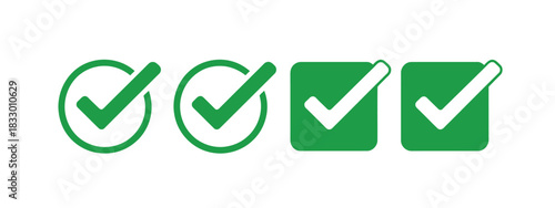 Four green checkmarks are displayed in different styles, symbolizing confirmation and completion of tasks.