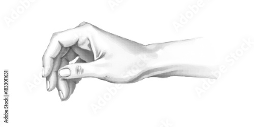 Hands, female brush, illustration in halftone style, soft dotted texture, warm emotional mood, for greeting cards and romantic designs. vector
