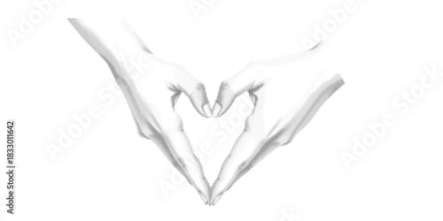 Heart shaped hands forming a romantic gesture for Valentine's Day, halftone style illustration, soft dotted texture, warm emotional mood, for greeting cards and romantic designs.