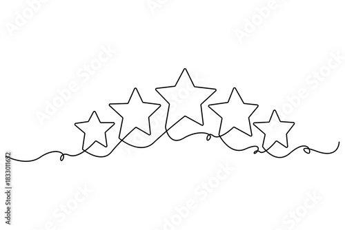 Continuous one line drawing of star rating Concept of rating service and customer reviews vector illustration
