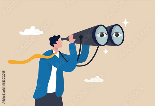 looking for job vacancy, marketing insight, find new success, research or observation concept, businessman look with spyglass, binoculars on search bar	