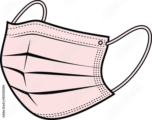 Pink disposable surgical face mask vector illustration showing protective medical equipment for virus safety and healthcare hygiene concept design