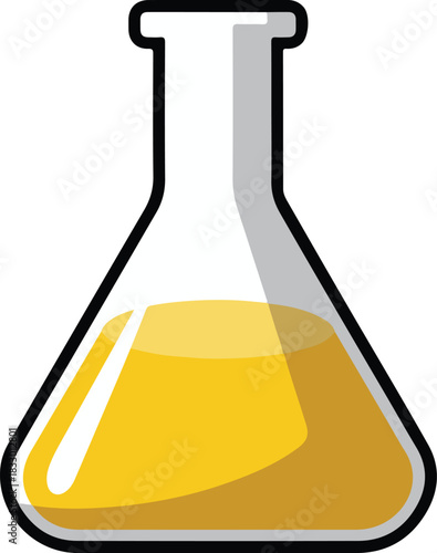 Conical flask vector icon with yellow liquid for science experiments and laboratory research