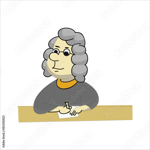 Judge sitting at a desk and writing notes or a final verdict on paper