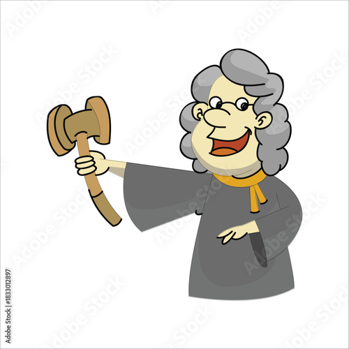 Judge character holding a wooden gavel, ready to maintain order in the courtroom