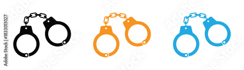 Handcuffs or hand restraints for criminals. Colorful handcuffs icons representing law and order concept. flat vector icon.