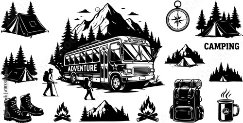 Camping & Mountain Adventure Silhouette Bundle
