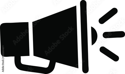 Black megaphone icon with sound waves. A simple graphic symbolizing communication, announcements, marketing, and alerts