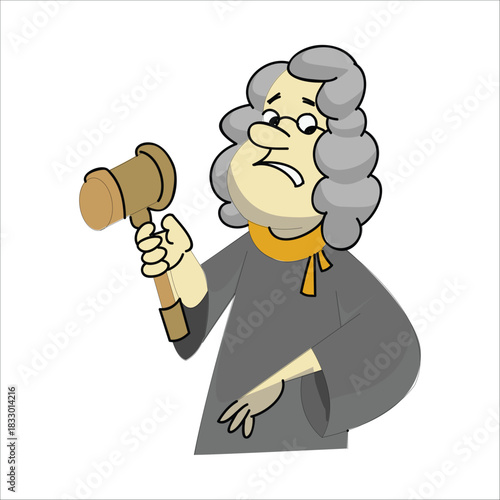 Judge holding a wooden gavel and looking concerned or hesitant