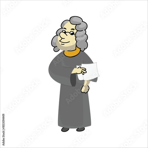 Judge character standing and holding a legal paper document or verdict