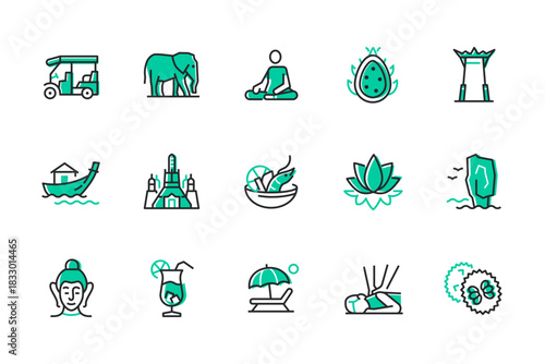 Travel to Thailand - line design style icons