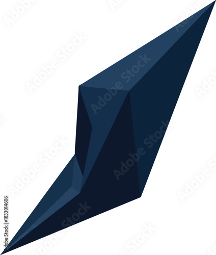 Abstract dark blue geometric shape with sharp edges and facets on a white background. Modern digital art representing innovation, structure, or data