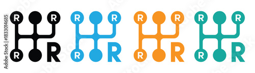 Colorful gearshift icons for automotive design and branding. Car Manual Shift Lever Icon for Automotive Parts, Driving Controls, and Vehicle Mechanics Graphics. 