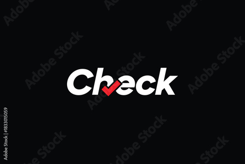 Check typography with a red checkmark on a black background