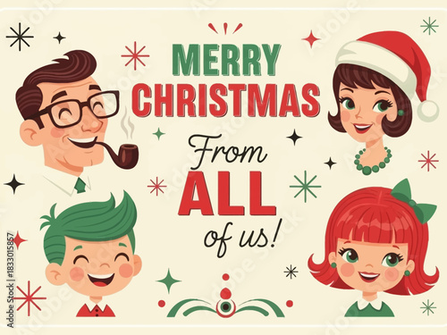 Merry Christmas from All of Us with Retro Family Characters