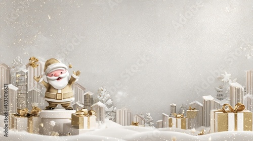 Charming Santa Claus Figurine Surrounded by Winter Wonderland Gifts