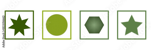 Geometric Shape Icons in Green with Square Frames