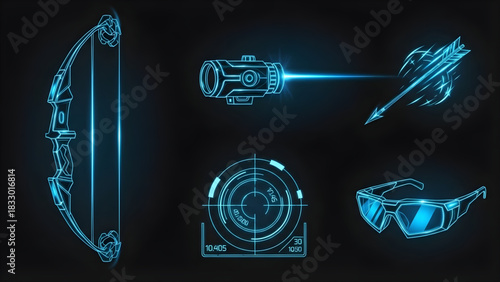 Futuristic Archery Set Neon Bow, Arrow, and Tech Accessories
