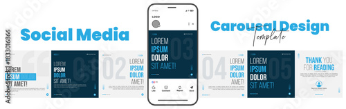 Carousel template for social media post with cellphone or mobile phone Editable mockup. Microblog Clean modern and gradient design for Instagram and LinkedIn, clean, modern, minimal, design.