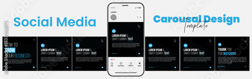 Carousel template for social media post with cellphone or mobile phone Editable mockup. Microblog Clean modern and gradient design for Instagram and LinkedIn, clean, modern, minimal, design.