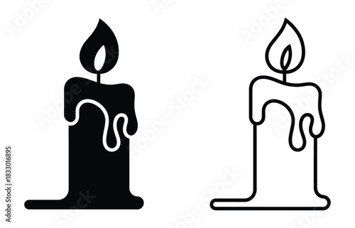 Burning Candle Icon: Wax, Flame, and Melting Drip Glyph