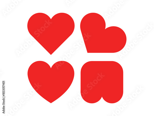 Four red heart shapes arranged in a square grid, with variations in their rounded edges, symbolizing love and affection.