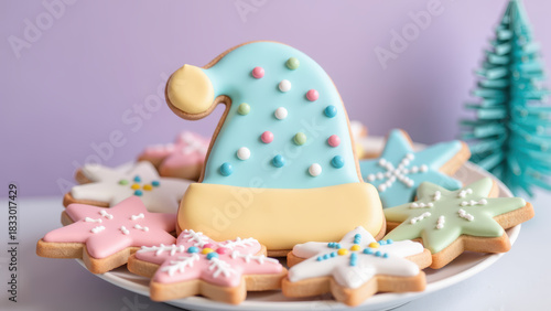Delightful holiday cookies featuring decorated hat and star shapes, perfect for festive celebrations and gatherings