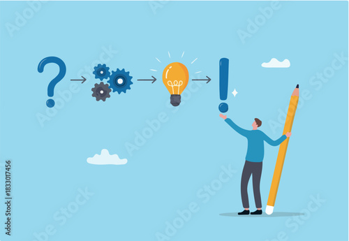 Creative thinking for solution or result, solving problem or question and answer, method or analysis for solution and success, resolution process concept, businessman solving problem with solution