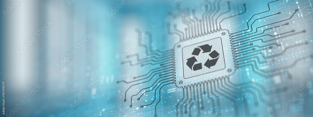 Fototapeta premium Recycling Data Technology, Sustainability and Electronic Waste Management Concept.