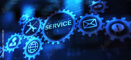 Service support customer help call center Business technology button on virtual screen.