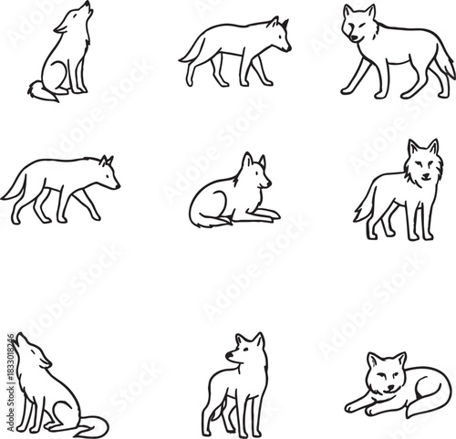 Howling Wolf and Dog Outline Vector Collection