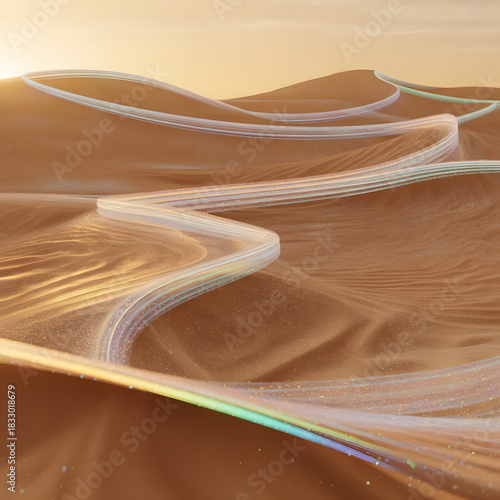 Fototapeta Naklejka Na Ścianę i Meble -  Luminous Flowing Pathways of Light Across Desert Sand Dunes