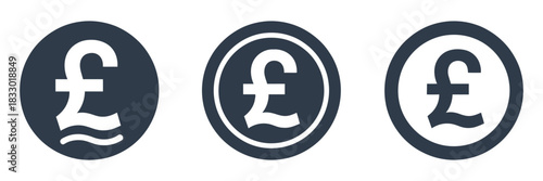 3 Different Coins with Pound Sterling Symbol United Kingdom Currency Vector Icons Pack Featuring Round Coin Pictograms for Finance and Money Illustrations